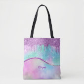 Paarse Glitter Druppels & Glans, Naam & Monogram Tote Bag (Voorkant)