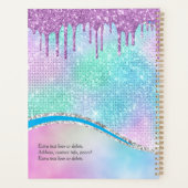 Paarse Glitter Druppels, Iriserend, Naam & Monogra Planner (Achterkant)