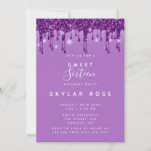 Paarse glitter druppels lief zestien verjaardagsfe kaart (Voorkant)