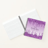 Paarse glitter druppels paars monogram glamorously notitieboek (Binnen)