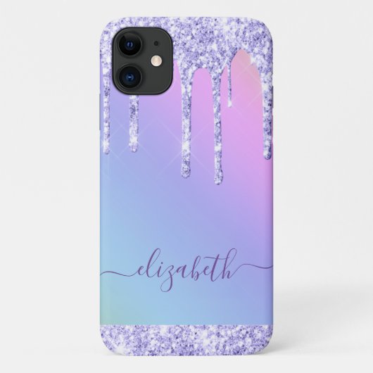 Paarse Glitter Druppels Persoonlijke Regenboog Case-Mate iPhone Case (Achterkant)