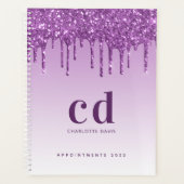 Paarse glitter druppels violet monogram 2025 planner (Voorkant)