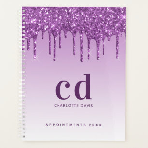 Paarse glitter druppels violet monogram 2025 planner