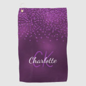 Paarse glitter druppelt aangepaste monogram naam golfhanddoek (Voorkant)