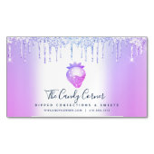 Paarse glitter druppelt aardbeibesthoudende zoetst magnetisch visitekaartje (Voorkant)