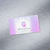 Paarse glitter druppelt aardbeibesthoudende zoetst magnetisch visitekaartje (Voorbeeld)