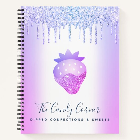 Paarse glitter druppelt aardbeibesthoudende zoetst notitieboek (Voorkant)