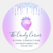 Paarse glitter druppelt aardbeibesthoudende zoetst ronde sticker (Voorkant)