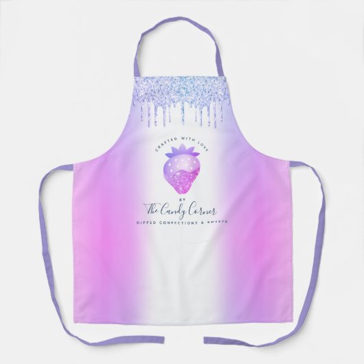 Paarse glitter druppelt aardbeibesthoudende zoetst schort (Voorkant)