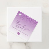 Paarse Glitter Druppelt Baby shower Dank u Label (In situ)