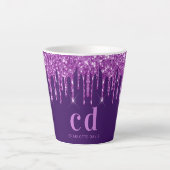 Paarse glitter druppelt monogram initiaal naam latte mok (Voorkant)