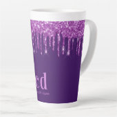 Paarse glitter druppelt monogram initiaal naam latte mok (Rechterhoek)