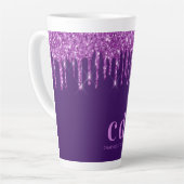 Paarse glitter druppelt monogram initiaal naam latte mok (Linkerhoek)
