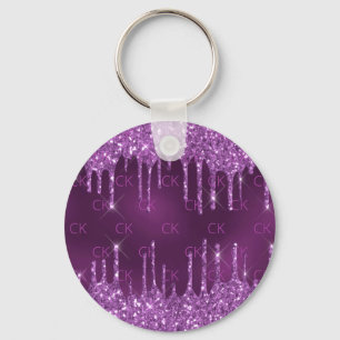 Paarse glitter druppelt monogram initialen elegant sleutelhanger