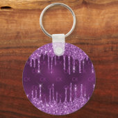 Paarse glitter druppelt monogram initialen elegant sleutelhanger (Voorkant)