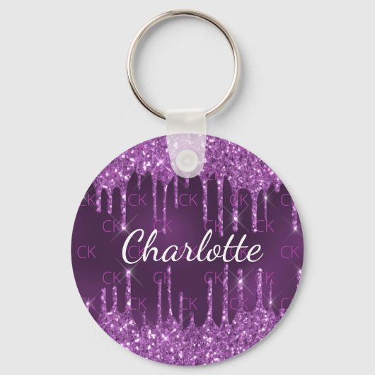 Paarse glitter druppelt monogram initialen naam lu sleutelhanger (Voorkant)