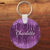 Paarse glitter druppelt monogram initialen naam lu sleutelhanger (Voorkant)