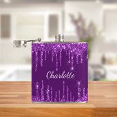Paarse glitter druppelt monogram naam heupfles