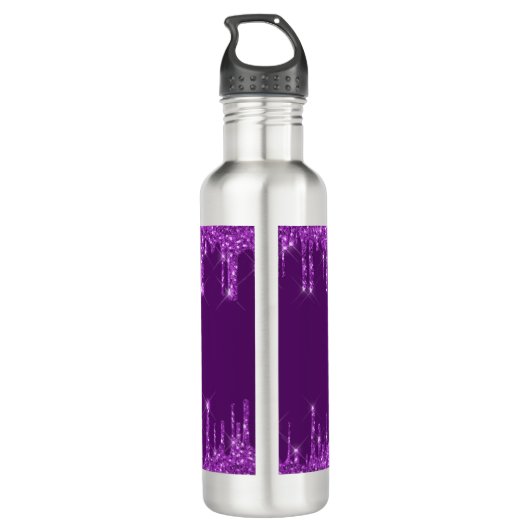 Paarse glitter druppelt monogram naam waterfles (Achterkant)