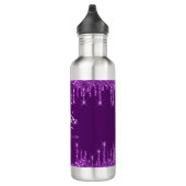Paarse glitter druppelt monogram naam waterfles (Rechts)