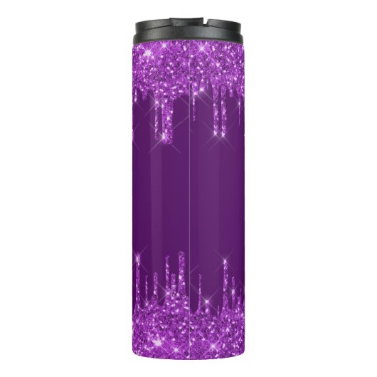 Paarse glitter druppelt op aangepaste monogram naa thermosbeker (Achterkant)