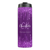 Paarse glitter druppelt op aangepaste monogram naa thermosbeker (Voorkant)