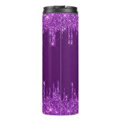 Paarse glitter druppelt op aangepaste monogram naa thermosbeker (Achterkant)