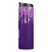 Paarse glitter druppelt roze aangepaste monogram n thermosbeker (Geroteerd rechts)