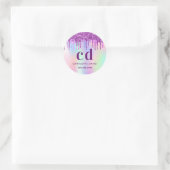 Paarse glitter druppelt roze naam holografisch ronde sticker (Tas)