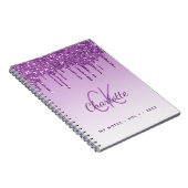 Paarse glitter druppelt violet monogram luxe notitieboek (Rechterzijde)