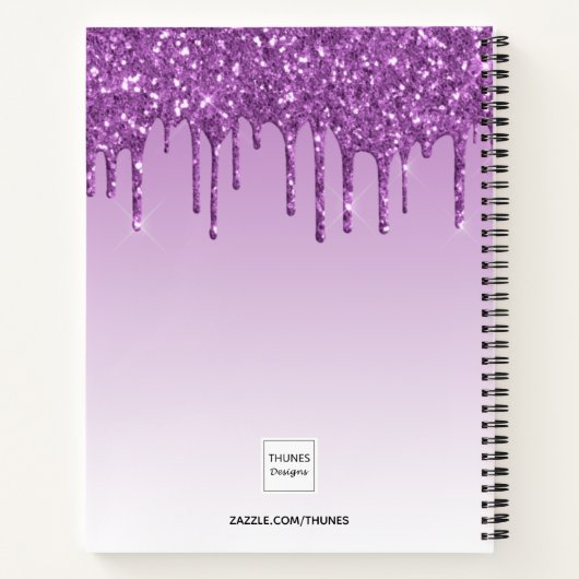 Paarse glitter druppelt violet monogram notitieboek (Achterkant)