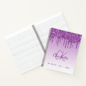 Paarse glitter druppelt violet monogram notitieboek (Binnen)