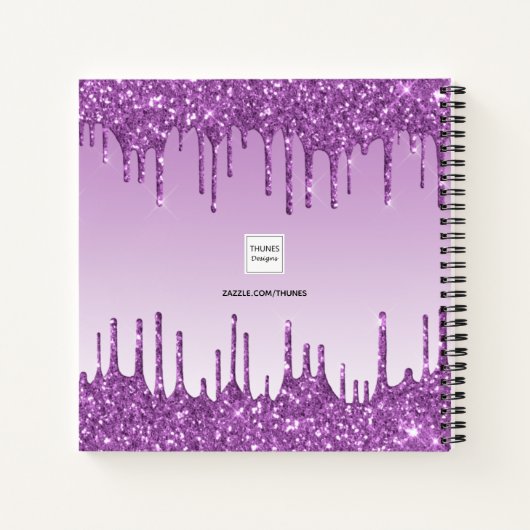 Paarse glitter druppelt violet monogram notitieboek (Achterkant)
