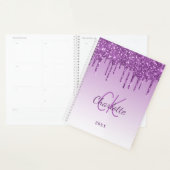 Paarse glitter druppelt violet monogram planner (Display)