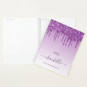 Paarse glitter druppelt violet monogram planner (Display)