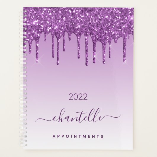 Paarse glitter druppelt violet monogram planner (Voorkant)