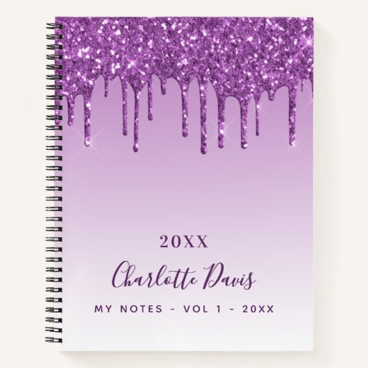 Paarse glitter druppelt violet notitieboek (Voorkant)
