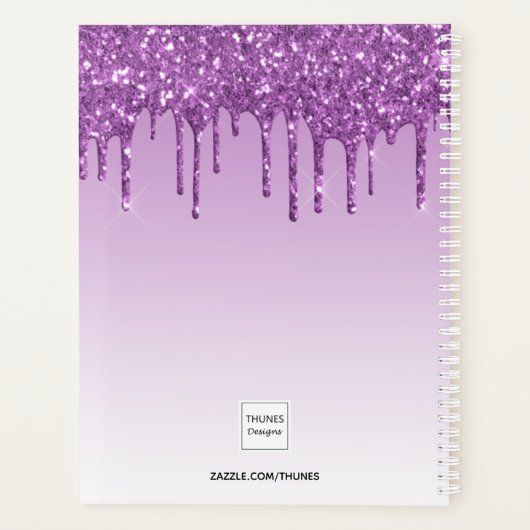 Paarse glitter druppelt violette naam 2026 planner (Achterkant)