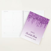 Paarse glitter druppelt vioolmonogram planner (Display)