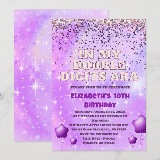 Paarse Glitter Dubbele cijfers Verjaardag met ball Kaart (Voorkant / Achterkant)