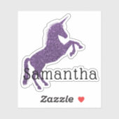 Paarse Glitter Eenhoorn Naam Sticker (Vel)
