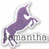Paarse Glitter Eenhoorn Naam Sticker (Voorkant)