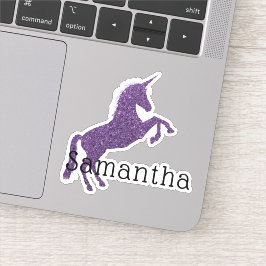 Paarse Glitter Eenhoorn Naam Sticker