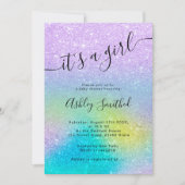 Paarse glitter eenhoorn ombre script baby shower kaart (Voorkant)