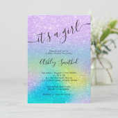 Paarse glitter eenhoorn ombre script baby shower kaart (Staand voorkant)