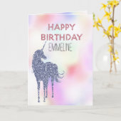 Paarse Glitter Eenhoorn Roze Verjaardag Kaart (Gele Bloem)