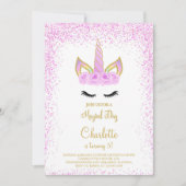 Paarse Glitter Eenhoorn Verjaardagsuitnodiging Kaart (Voorkant)