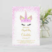 Paarse Glitter Eenhoorn Verjaardagsuitnodiging Kaart (Staand voorkant)