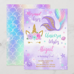 Paarse Glitter Eenhoorn Zeemeermin Verjaardagsuitn Kaart