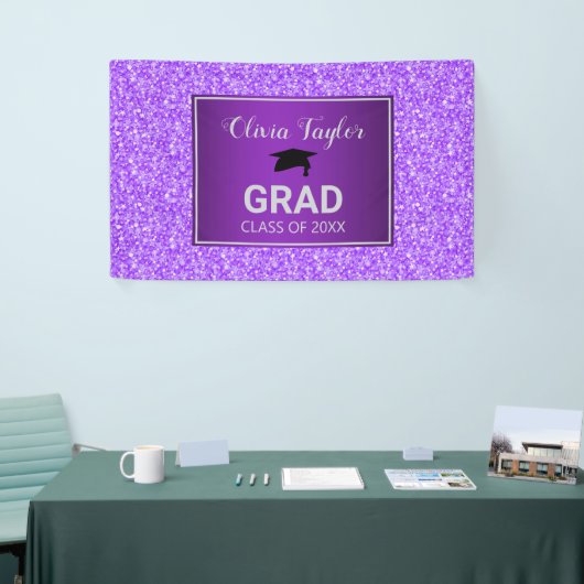 Paarse glitter en Afstuderen Pet Spandoek (Beurs)